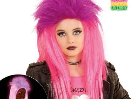 Fetzige Punk Perücke neon pink für Kinder For Discount