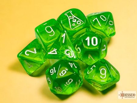 Chessex - Lab Dice 7 Piece - Translucent - Rad Green White (With Bonus Die) Sale