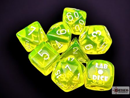 Chessex -  Lab Dice 7 Piece - Translucent - Neon Yellow White (With Bonus Die) For Discount