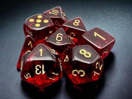 Chessex -  Lab Dice 7 Piece - Translucent - Crimson Gold (With Bonus Die) For Discount